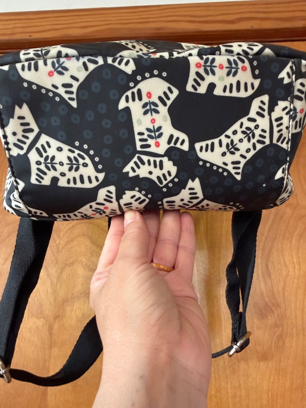 RADLEY LONDON Black Backpack with Cream Scotty Dog Print and Red Accents - Picture 4 of 16